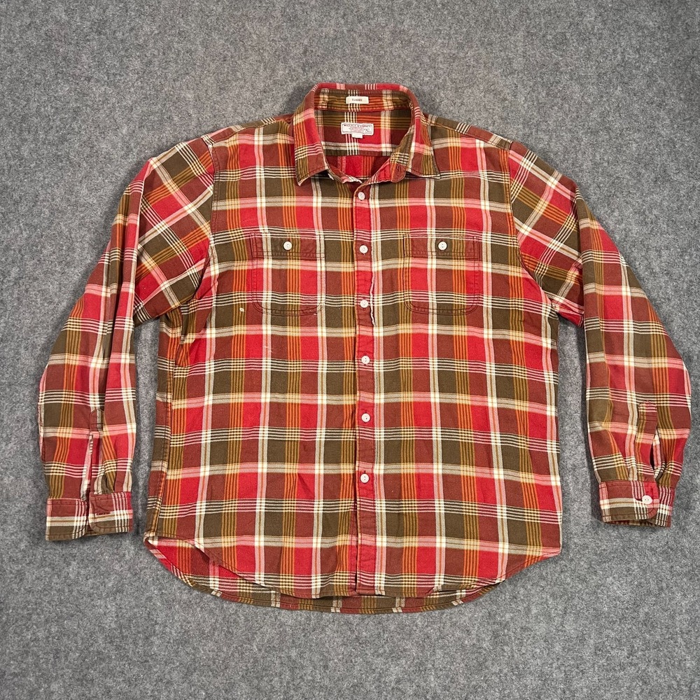 J. Crew Wallace‎ & Barnes Red Plaid Slim Fit Button Flannel Shirt Men's Size XL